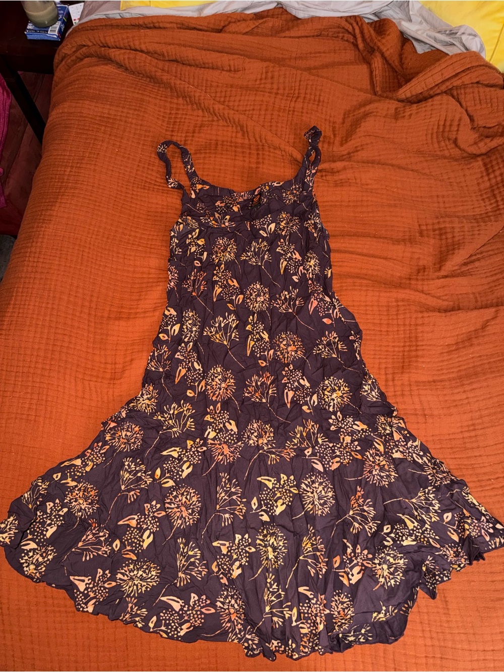 Sleeveless Floral Sundress in brown with Peach Accents